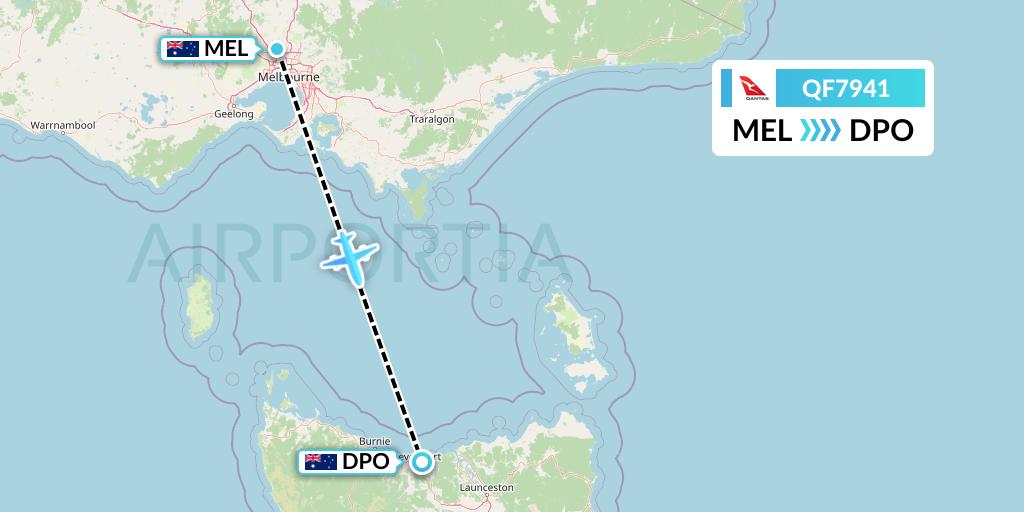 QF7941 Qantas Flight Map: Melbourne to Devonport