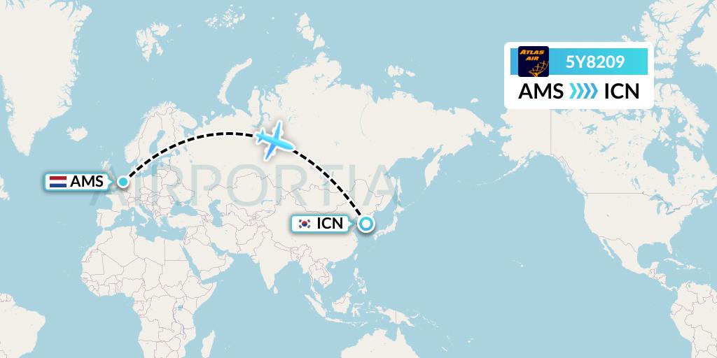 5Y8209 Atlas Air Flight Map: Amsterdam to Seoul