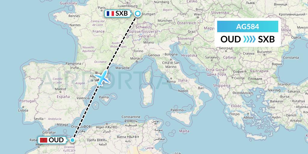 AG584 Aruba Airlines Flight Map: Oujda to Strasbourg
