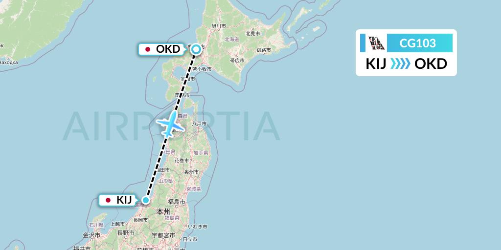 CG103 Airlines PNG Flight Map: Niigata to Sapporo
