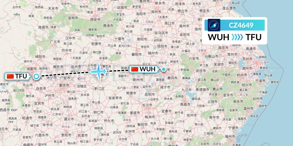 CZ4649 China Southern Airlines Flight Map: Wuhan to Chengdu