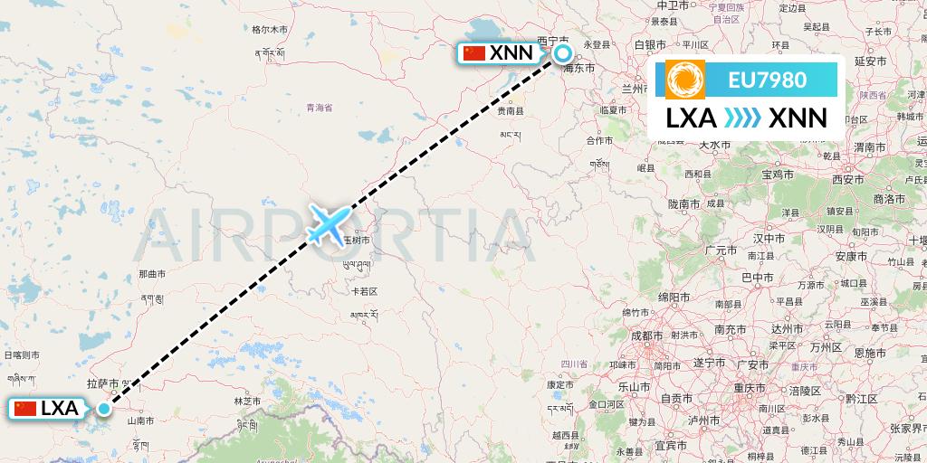 EU7980 Chengdu Airlines Flight Map: Lhasa to Xining