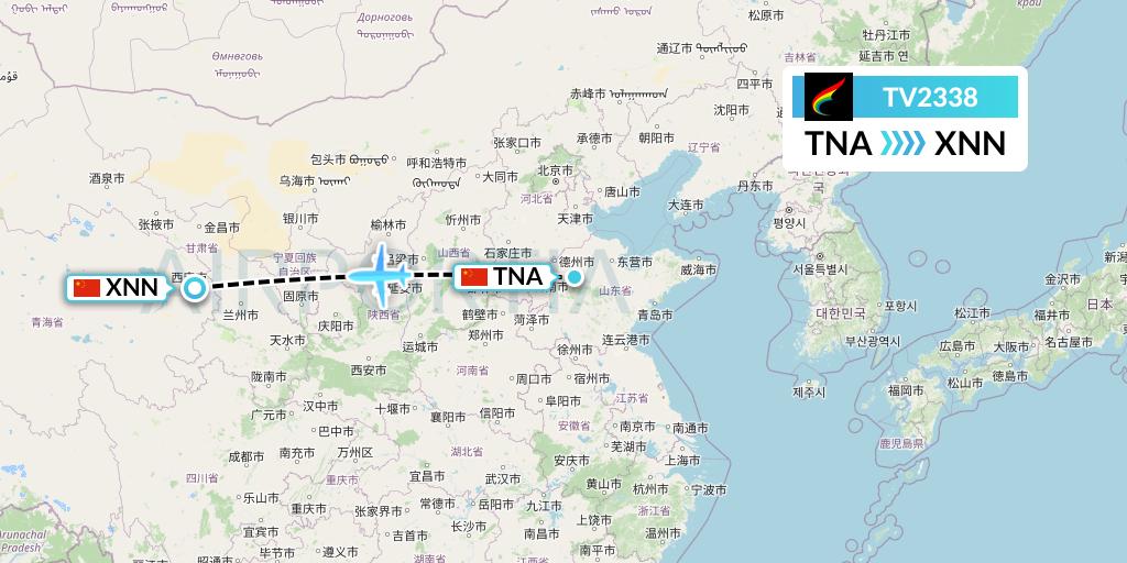 TV2338 Tibet Airlines Flight Map: Jinan to Xining