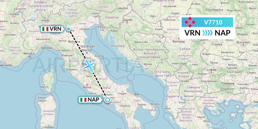 V7710 Volotea Flight Map: Verona to Naples