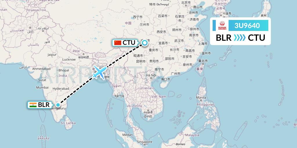 3U9640 Sichuan Airlines Flight Map: Bangalore to Chengdu