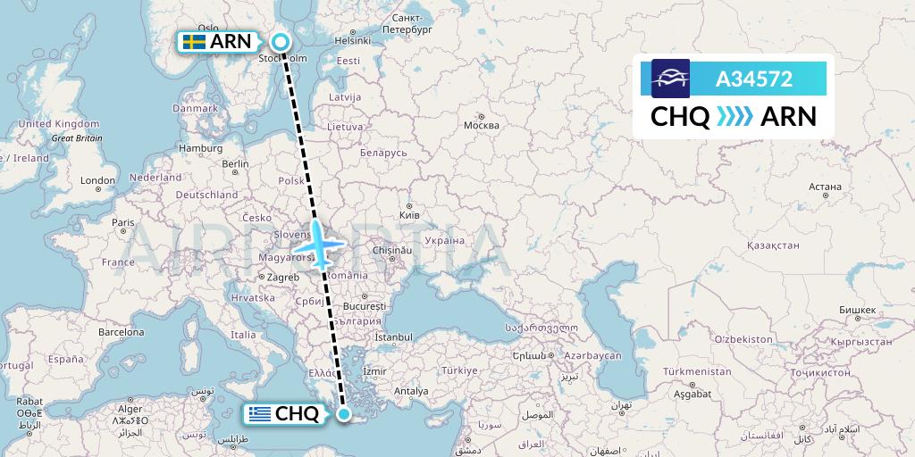 A34572 Aegean Airlines Flight Map: Chania to Stockholm