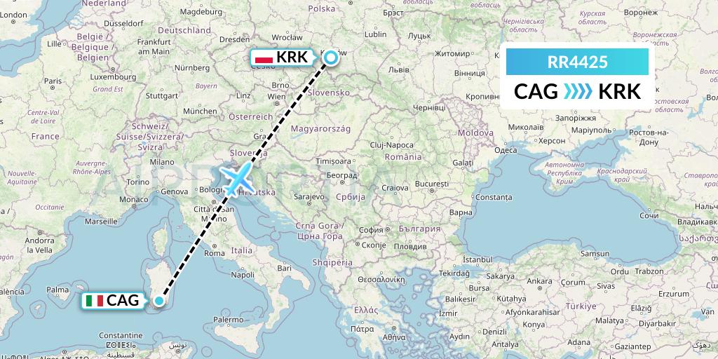 RR4425 Royal Air Force Flight Map: Cagliari to Krakow