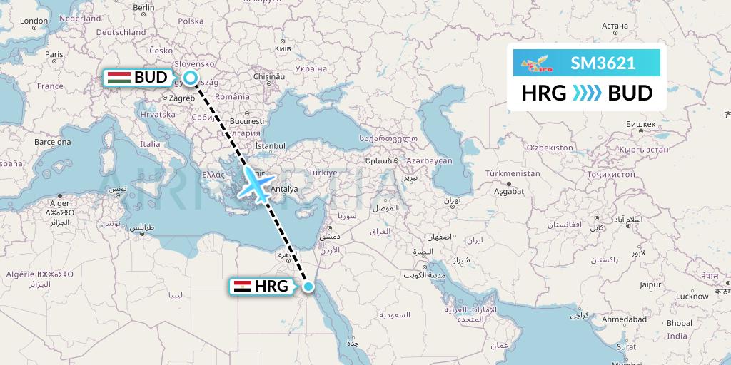 SM3621 Air Cairo Flight Map: Hurghada to Budapest