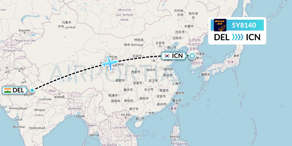 5Y8140 Atlas Air Flight Map: Delhi to Seoul