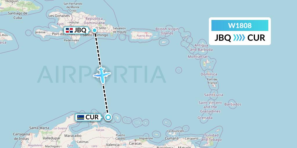 W1808 World Ticket Ltd Flight Map: Santo Domingo to Willemstad