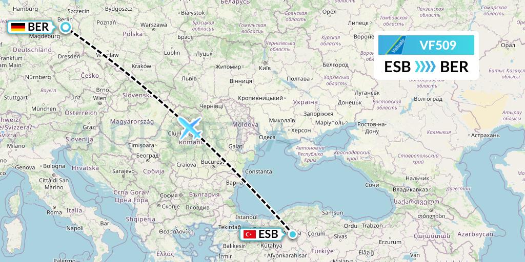 VF509 ValuAir Flight Map: Ankara to Berlin