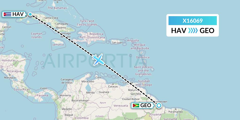 X16069 Nik Airways Flight Map: Havana to Georgetown