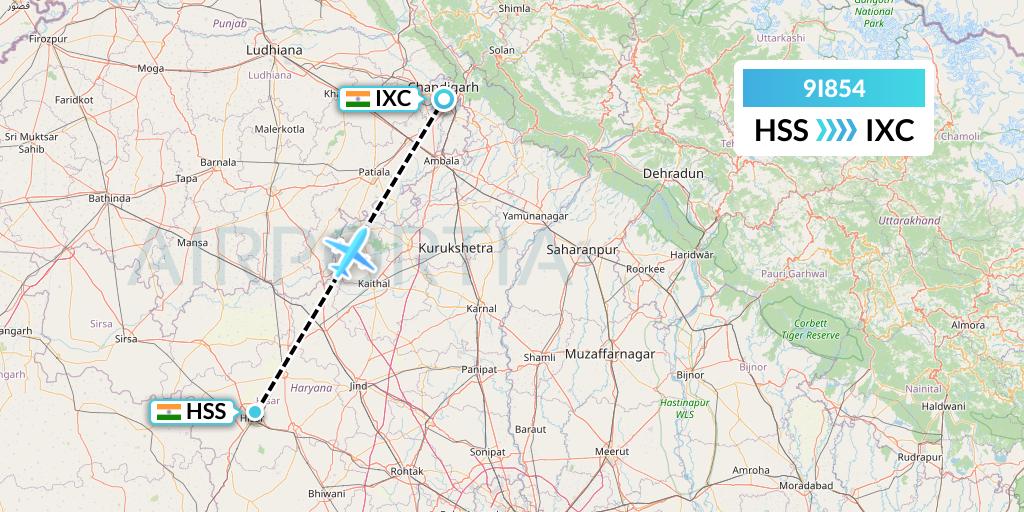 9I854 Air India Regional Flight Map: India to Chandigarh
