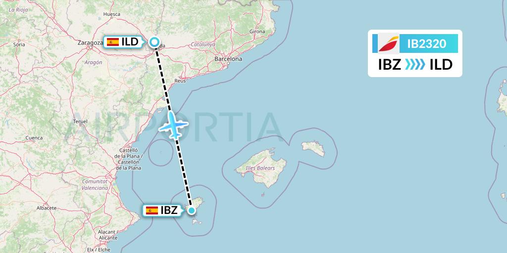IB2320 Iberia Flight Map: Ibiza to Lleida