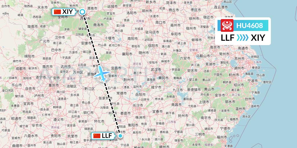 HU4608 Hainan Airlines Flight Map: Yongzhou to Xi'an