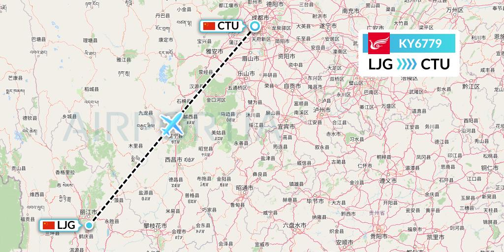 KY6779 Kunming Airlines Flight Map: Lijiang to Chengdu