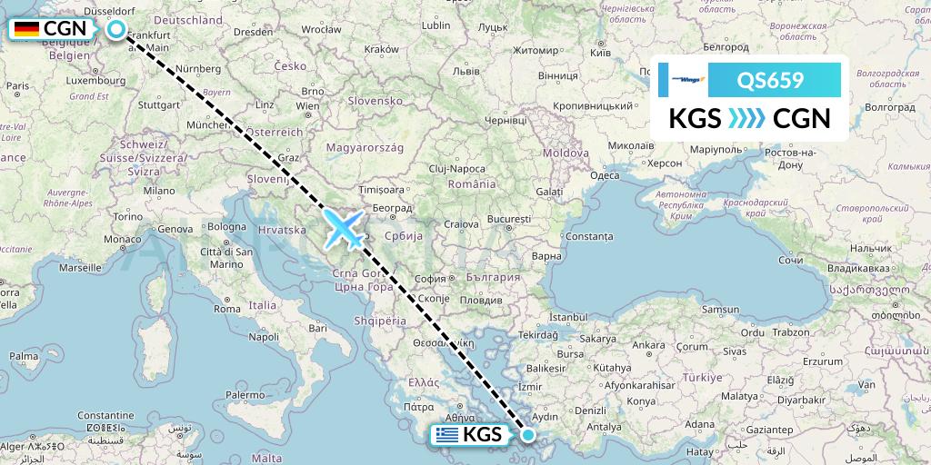 QS659 Smartwings Flight Map: Kos to Cologne