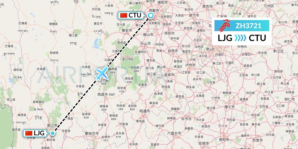 ZH3721 Shenzhen Airlines Flight Map: Lijiang to Chengdu