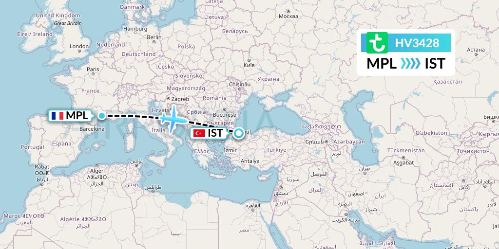 HV3428 Transavia Flight Map: Montpellier to Istanbul