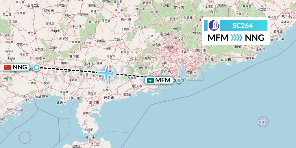 SC264 Shandong Airlines Flight Map: Macau to Nanning
