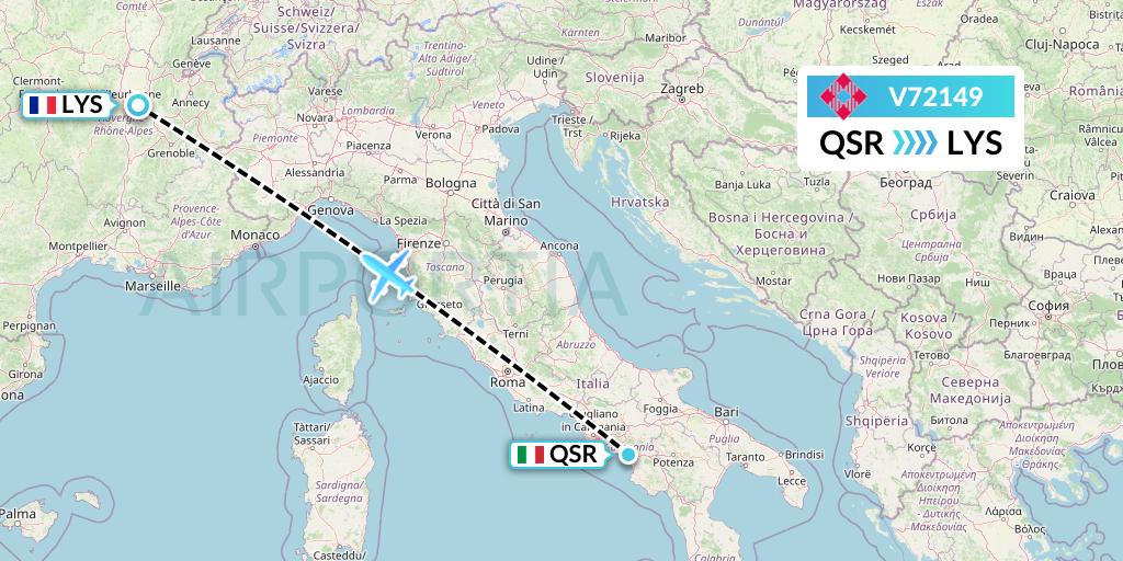 V72149 Volotea Flight Map: Salerno to Lyon