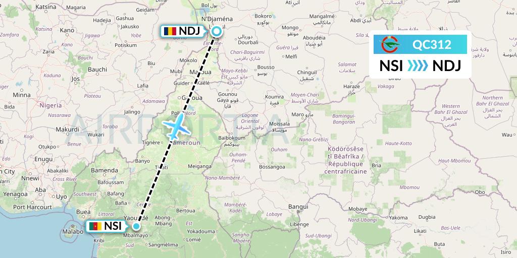 QC312 Camair-Co Flight Map: Yaounde to N'Djamena