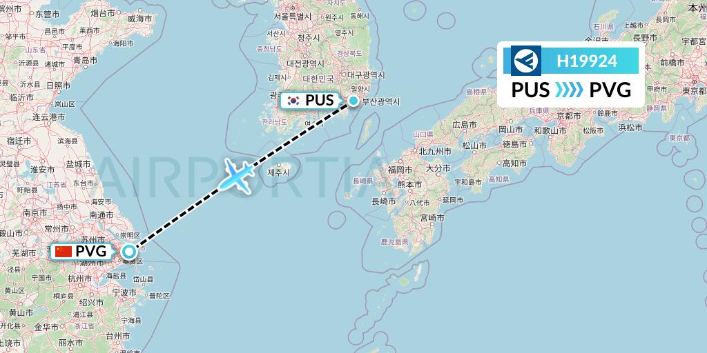 H19924 Hahn Air Systems Flight Map: Busan to Shanghai