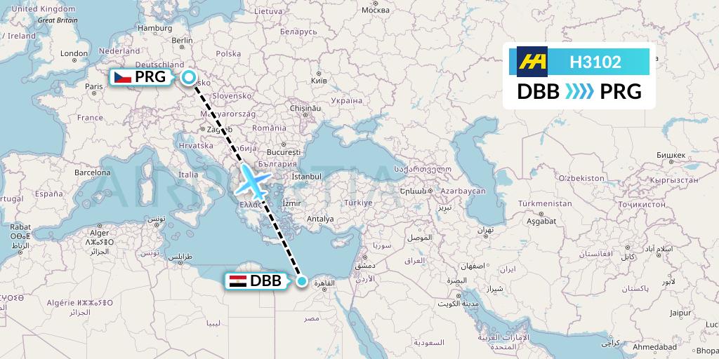 H3102 Harbour Air Flight Map: El Alamein to Prague