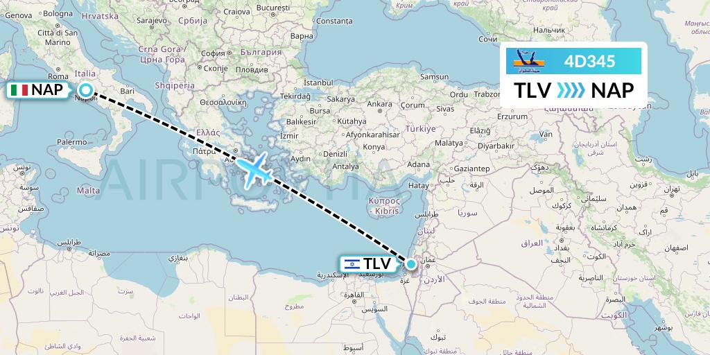 4D345 Air Sinai Flight Map: Tel Aviv to Naples