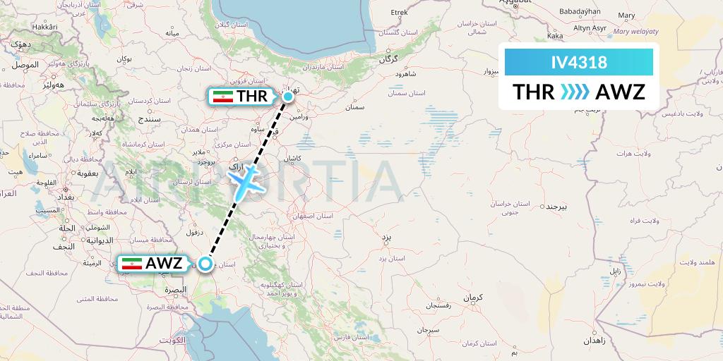 IV4318 VVB Aviation Malta Flight Map: Tehran to Ahvaz