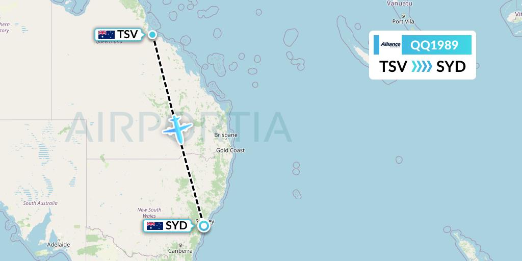 QQ1989 Alliance Airlines Flight Map: Townsville to Sydney