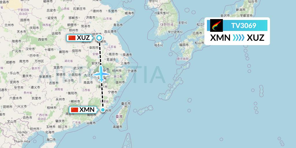 TV3069 Tibet Airlines Flight Map: Xiamen to Xuzhou