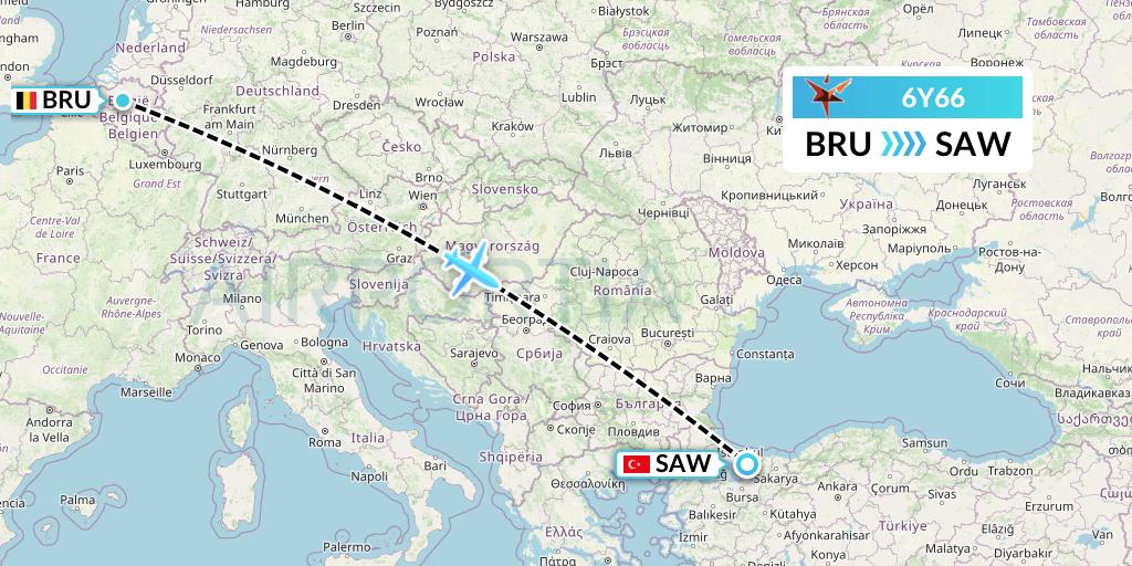 6Y66 SmartLynx Flight Map: Brussels to Istanbul