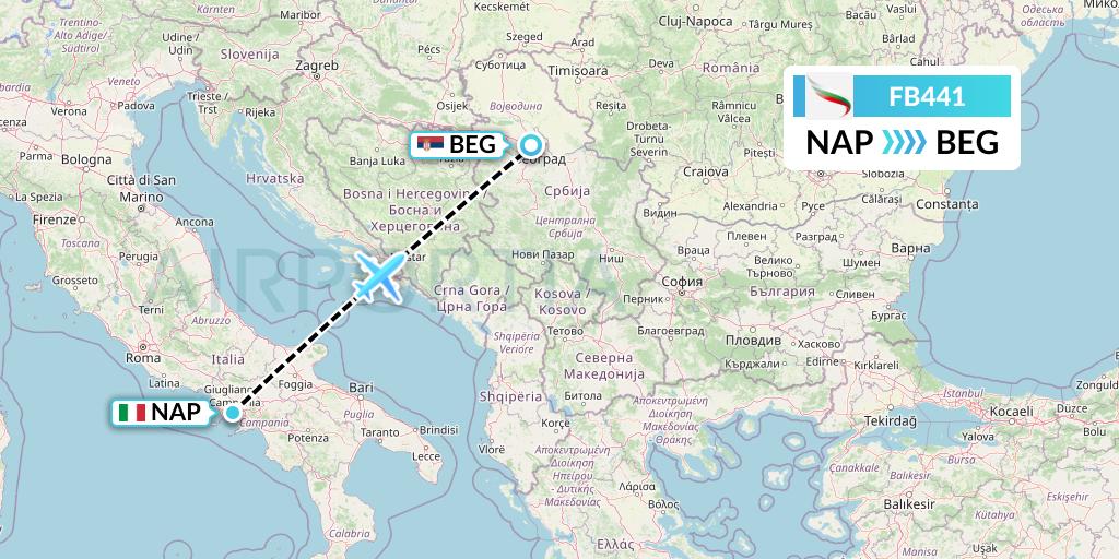 FB441 Bulgaria Air Flight Map: Naples to Belgrade