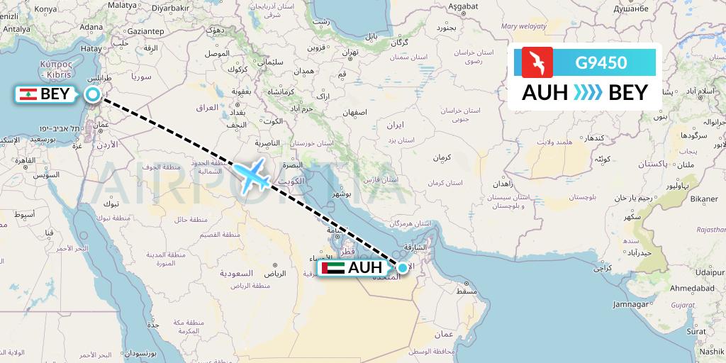 G9450 Air Arabia Flight Map: Abu Dhabi to Beirut