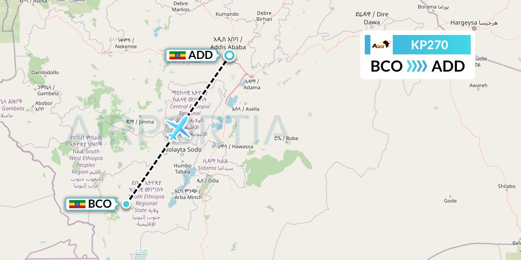 KP270 ASKY Flight Map: Baco to Addis Ababa