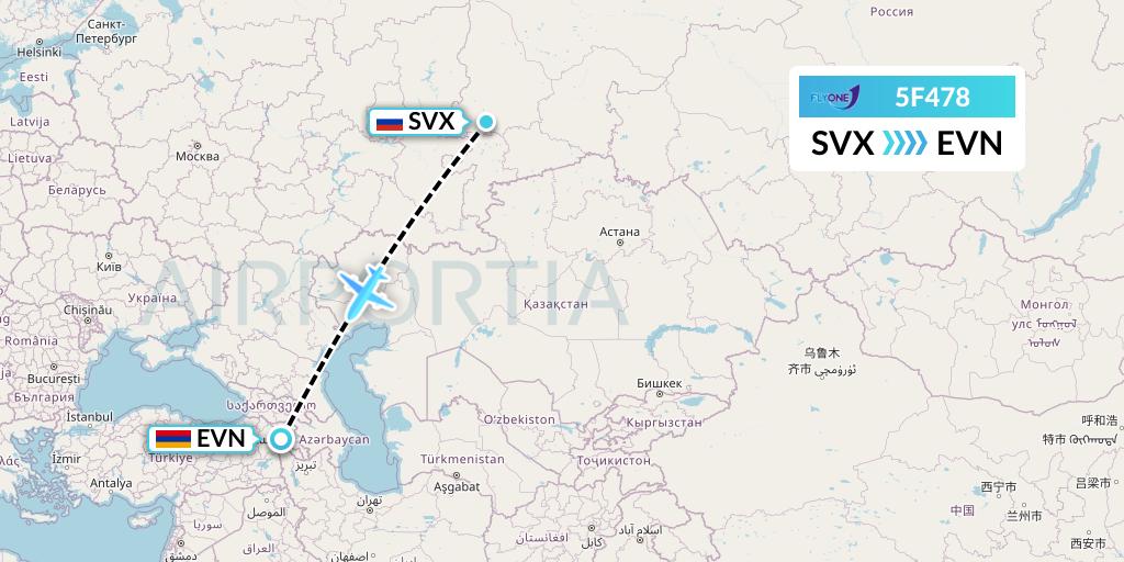 5F478 Fly One Flight Map: Yekaterinburg to Yerevan