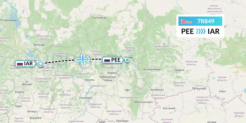 7R849 Rusline Flight Map: Perm to Yaroslavl