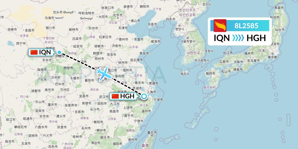 8L2585 Lucky Air Flight Map: Qingyang to Hangzhou