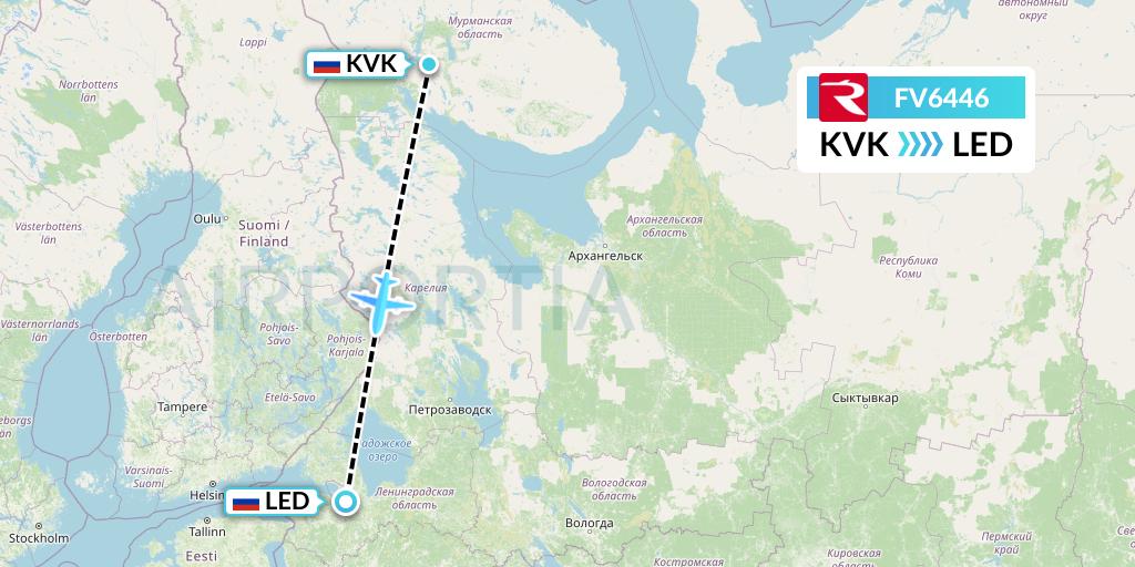 FV6446 Rossiya Flight Map: Apatity to St. Petersburg