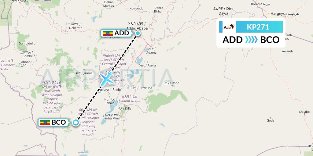 KP271 ASKY Flight Map: Addis Ababa to Baco