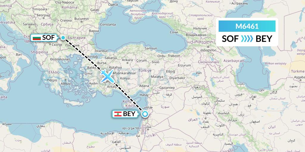 M6461 Amerijet International Flight Map: Sofia to Beirut