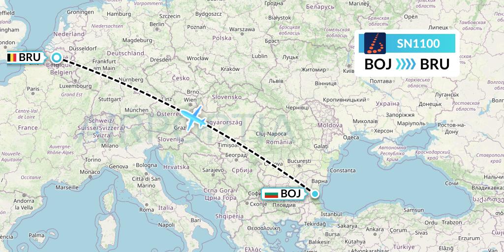 SN1100 Brussels Airlines Flight Map: Burgas to Brussels