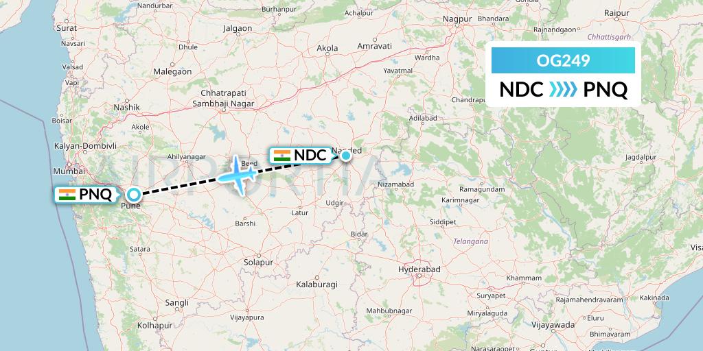 OG249 Fly Play Flight Map: Nanded to Pune