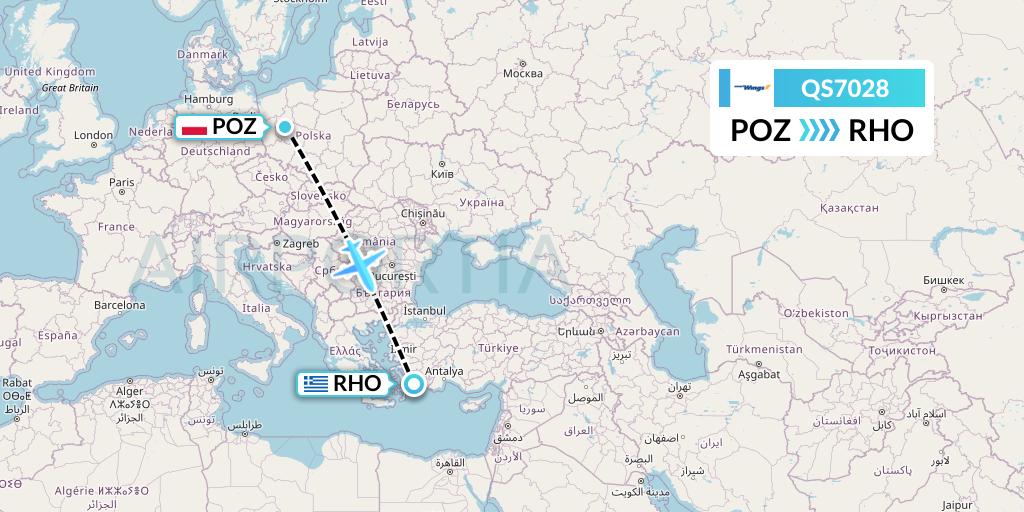 QS7028 Smartwings Flight Map: Poznan to Rhodes