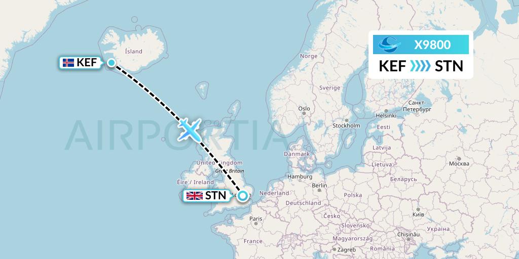 X9800 Avion Express Flight Map: Reykjavik to London