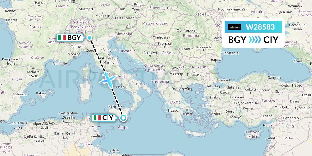 W28583 Flex Flight Flight Map: Milan to Comiso