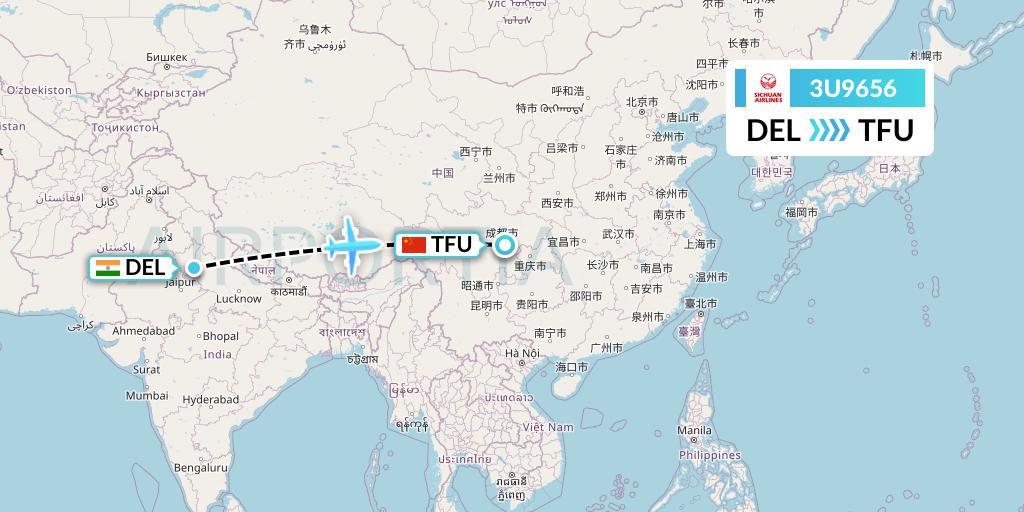 3U9656 Sichuan Airlines Flight Map: Delhi to Chengdu