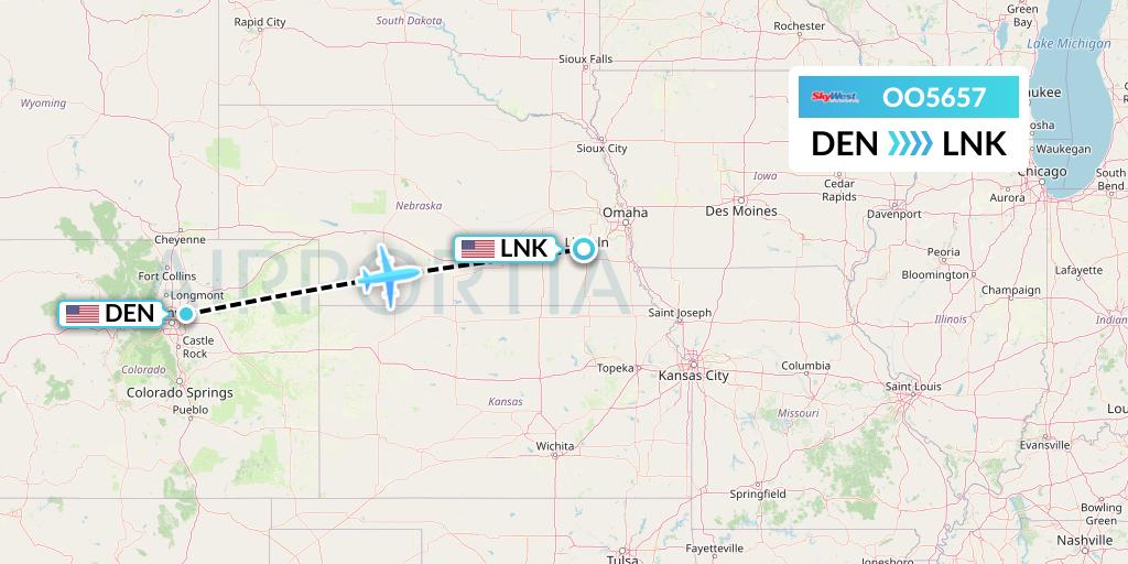 OO5657 SkyWest Airlines Flight Map: Denver to Lincoln
