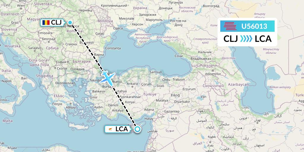 U56013 Karinou Airlines Flight Map: Cluj-Napoca to Larnaca